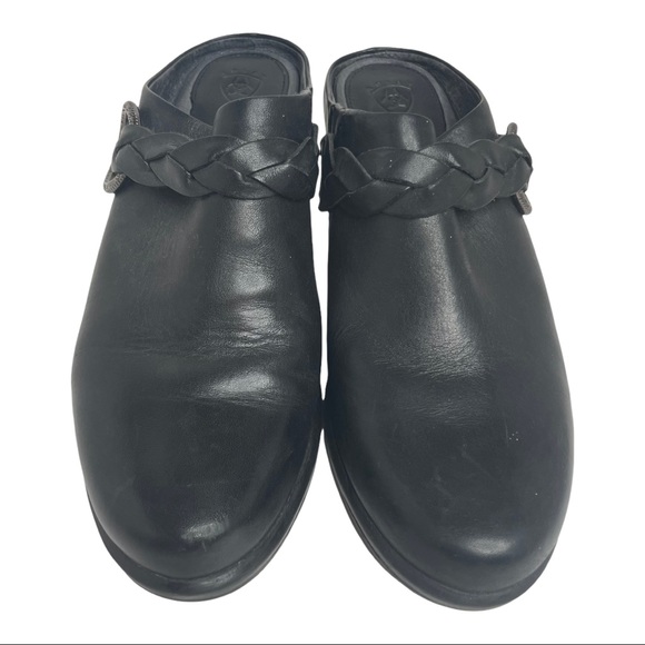 Ariat 7.5B Black Leather Wedge Mules Braided Strap - Picture 3 of 13